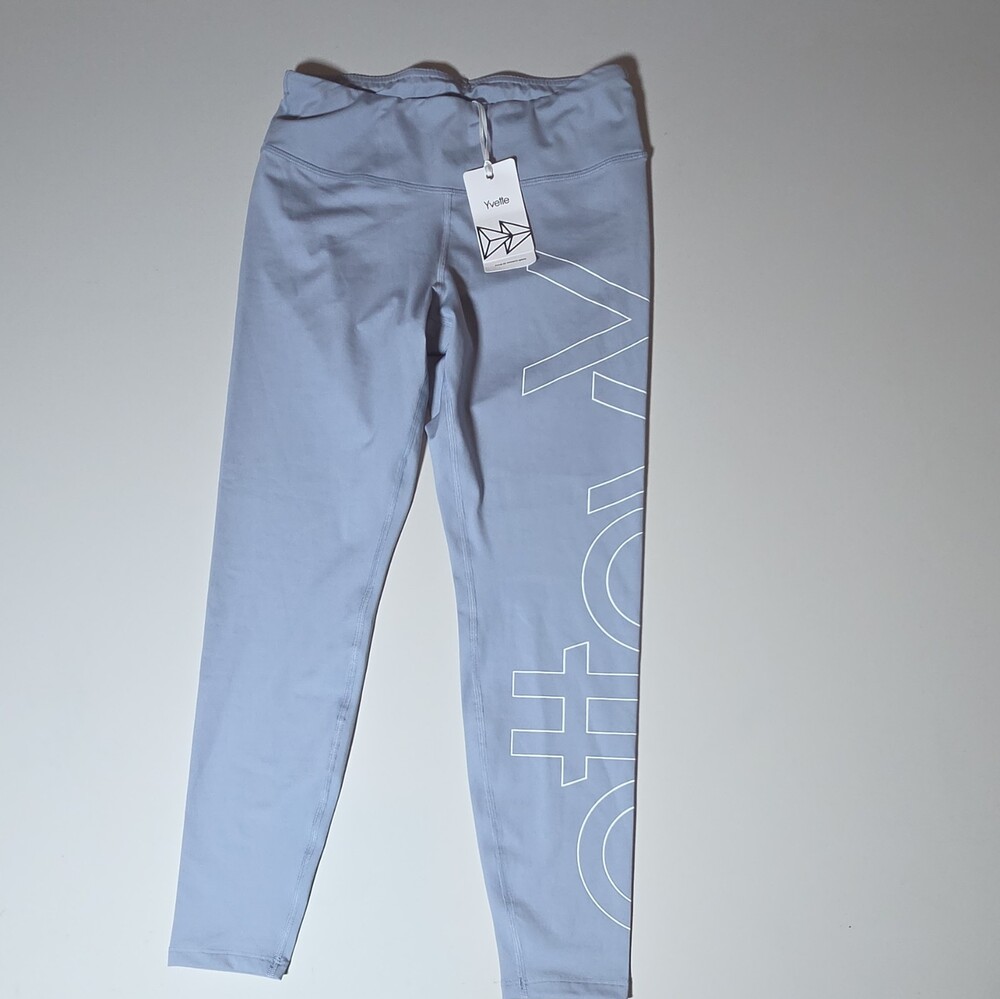 Yvette Womenâs Sports Leggings M Blue High Rise Stretch Elastic Waist Ankle